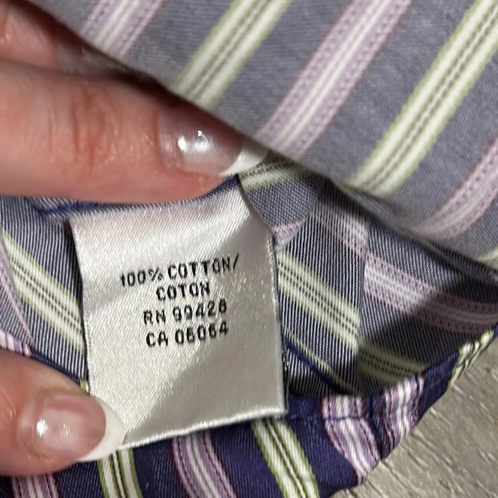 Bugatchi Uomo Shirt Mens L Purple Green White Striped Button Down Flip Cuff